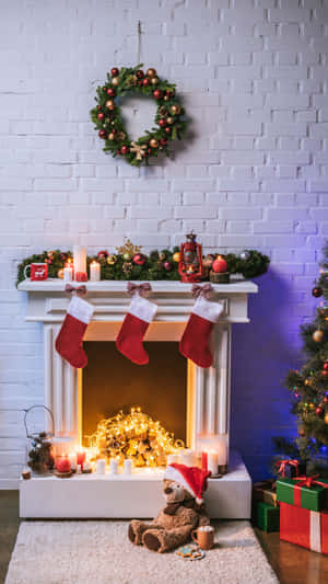 Cozy Christmas Fireplace Decorations.jpg Wallpaper