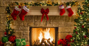 Cozy Christmas Fireplace Decorations.jpg Wallpaper