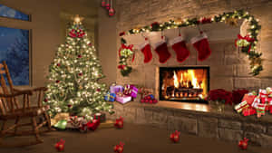 Cozy Christmas Fireplace Scene Wallpaper