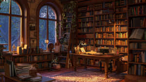 Cozy Evening Book Nook Wallpaper