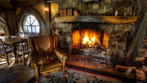 Cozy Fire In A Rustic Living Room Wallpaper