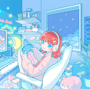 Cozy Gamer Girl Setup Wallpaper