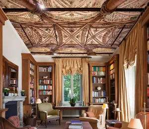 Cozy Home Library In A Living Room Wallpaper