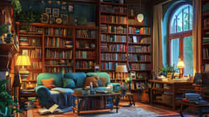 Cozy Home Library Nook Wallpaper