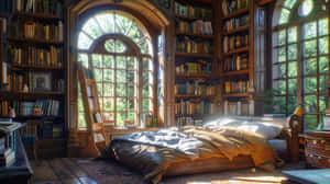 Cozy Home Librarywith Sunlight Wallpaper