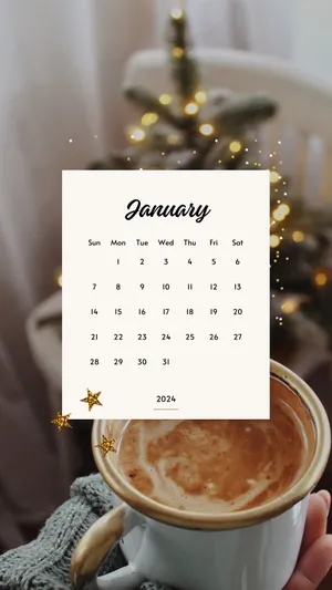 Cozy January2024 Calendarwith Coffee Wallpaper