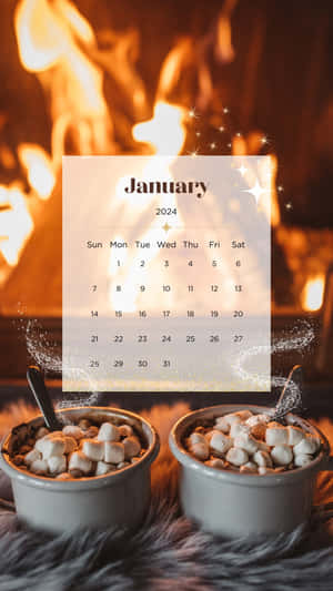 Cozy January2024 Calendarwith Hot Chocolate Wallpaper