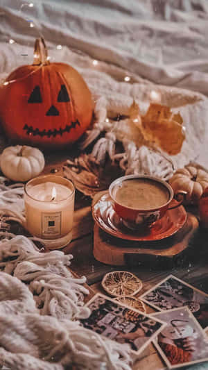 Cozy Pumpkin Aestheticwith Coffee Wallpaper