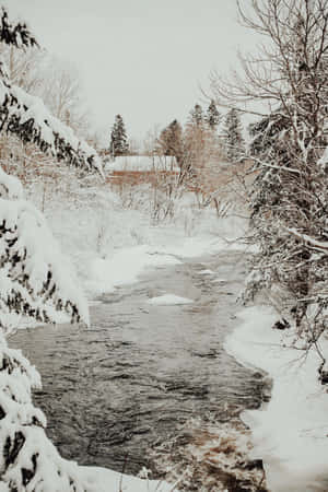 Cozy Winter Aesthetic Infrared Photography Of Frozen Lake Wallpaper