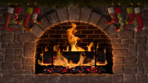 Cozy Yule Log Fireplace Wallpaper