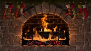 Cozy Yule Log Fireplace Wallpaper