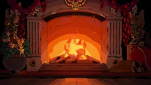 Cozy Yule Log Fireplace Wallpaper