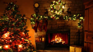 Cozy Yule Log Fireplace Wallpaper