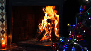 Cozy Yule Log Fireplace Wallpaper