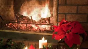 Cozy Yule Log Fireplace Wallpaper
