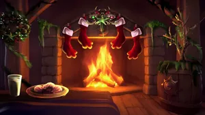 Cozy Yule Log Fireplace Wallpaper