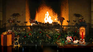 Cozy Yule Log Fireplace Wallpaper