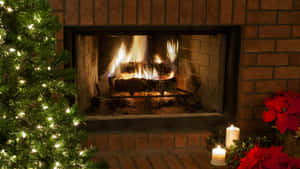 Cozy Yule Log Fireplace Wallpaper