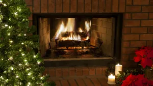 Cozy Yule Log Fireplace Wallpaper