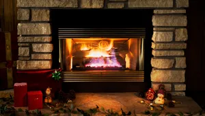 Cozy Yule Log Fireplace Wallpaper