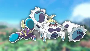 Crabrawler And Crabominable With Blurry Trees Wallpaper