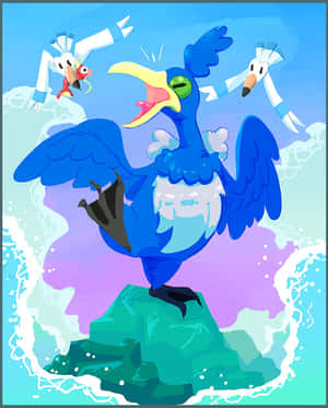 Cramorant Flying Alongside Wingull In The Sky Wallpaper