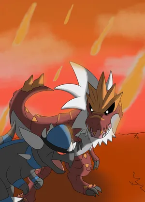 Cranidos Next To Tyrantrum Wallpaper