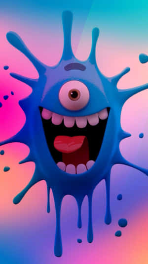 Crazy Cartoon Blue Virus Monster Wallpaper