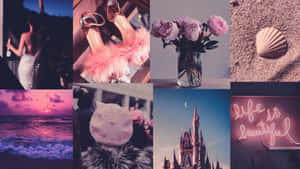 Create Stylish And Colorful Collages On Your Desktop With Pink Collage Desktop Wallpaper