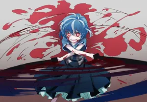 Creepy Blue Haired Anime Girl Wallpaper