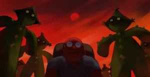 Creepy Cacturne Surrounding A Man Wallpaper