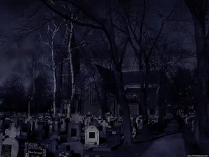 Creepy Halloween Graveyard At Night Wallpaper