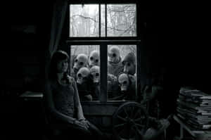 Creepy_ Masked_ Figures_ Peering_ Inside_ Window Wallpaper