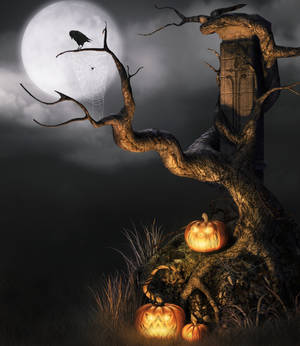 Creepy Pillar Tree Halloween Phone Wallpaper