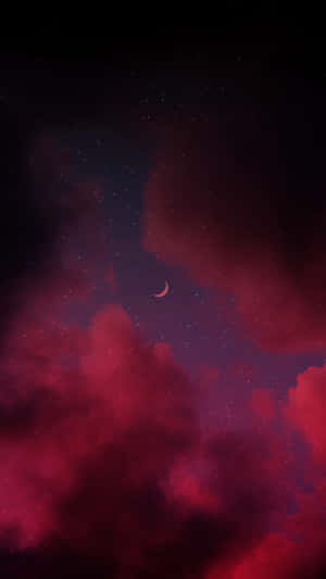 Crescent_ Moon_ Amidst_ Romantic_ Red_ Clouds Wallpaper