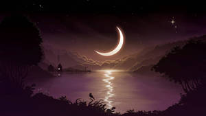 Crescent Moon In Lake Wallpaper