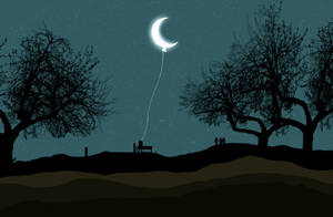 Crescent Moon Kite Art Wallpaper