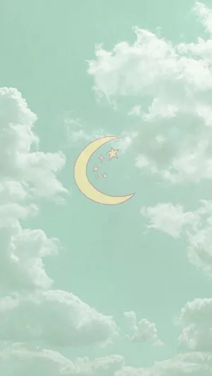 Crescent Moonand Stars Green Sky Wallpaper