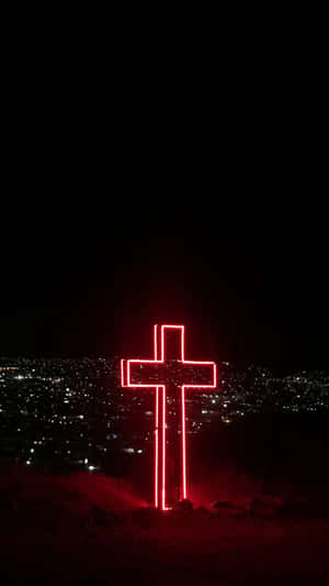 Cross Of Neon Lights Wallpaper