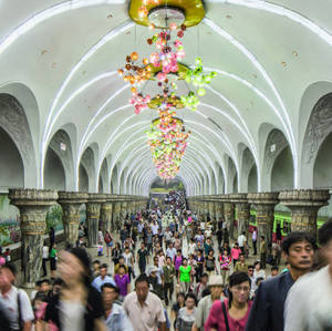 Crowded Pyongyang Metro Station Wallpaper
