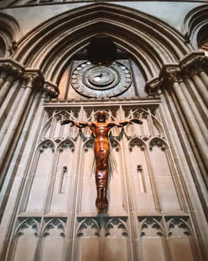 Crucifixand Astronomical Clock Wells Cathedral Wallpaper