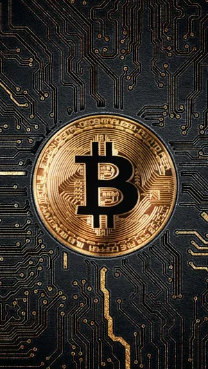 Crypto Bitcoin On Black Gold Motherboard Wallpaper