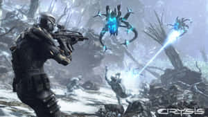 Crysis Nanosuit Soldier Battles Aliens Wallpaper