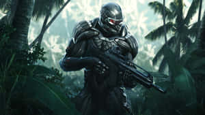 Crysis Nanosuit Soldier Jungle Background Wallpaper