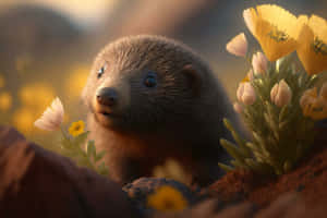 Curious Mole Among Flowers Wallpaper