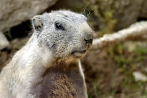 Curious Woodchuck Near Burrow.jpg Wallpaper