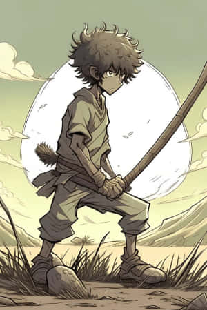 Curly Haired Boy Adventurer Wallpaper