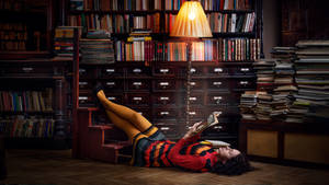 Curly Haired Lady Reading Book Wallpaper