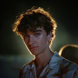 Curly Haired Young Man Nighttime Wallpaper