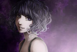 Curly Purple Girl Smile Wallpaper